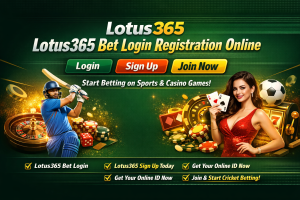 Lotus365 Bet Login Registration Online banner with login, sign up and join now buttons for cricket betting and casino games